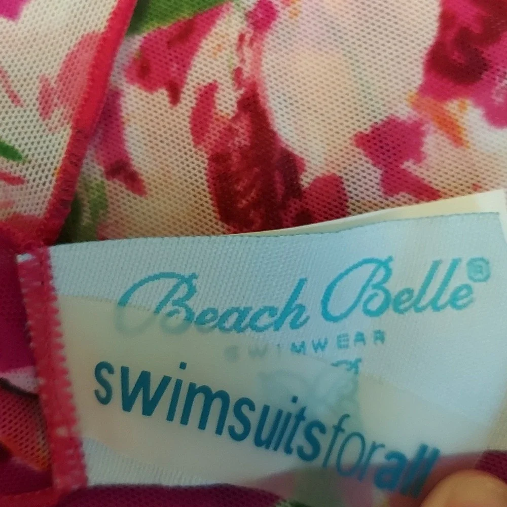 Beach Belle Swimsuits For All Pink Floral Mesh Sarong Wrap‎ Swim Cover Up Plus
